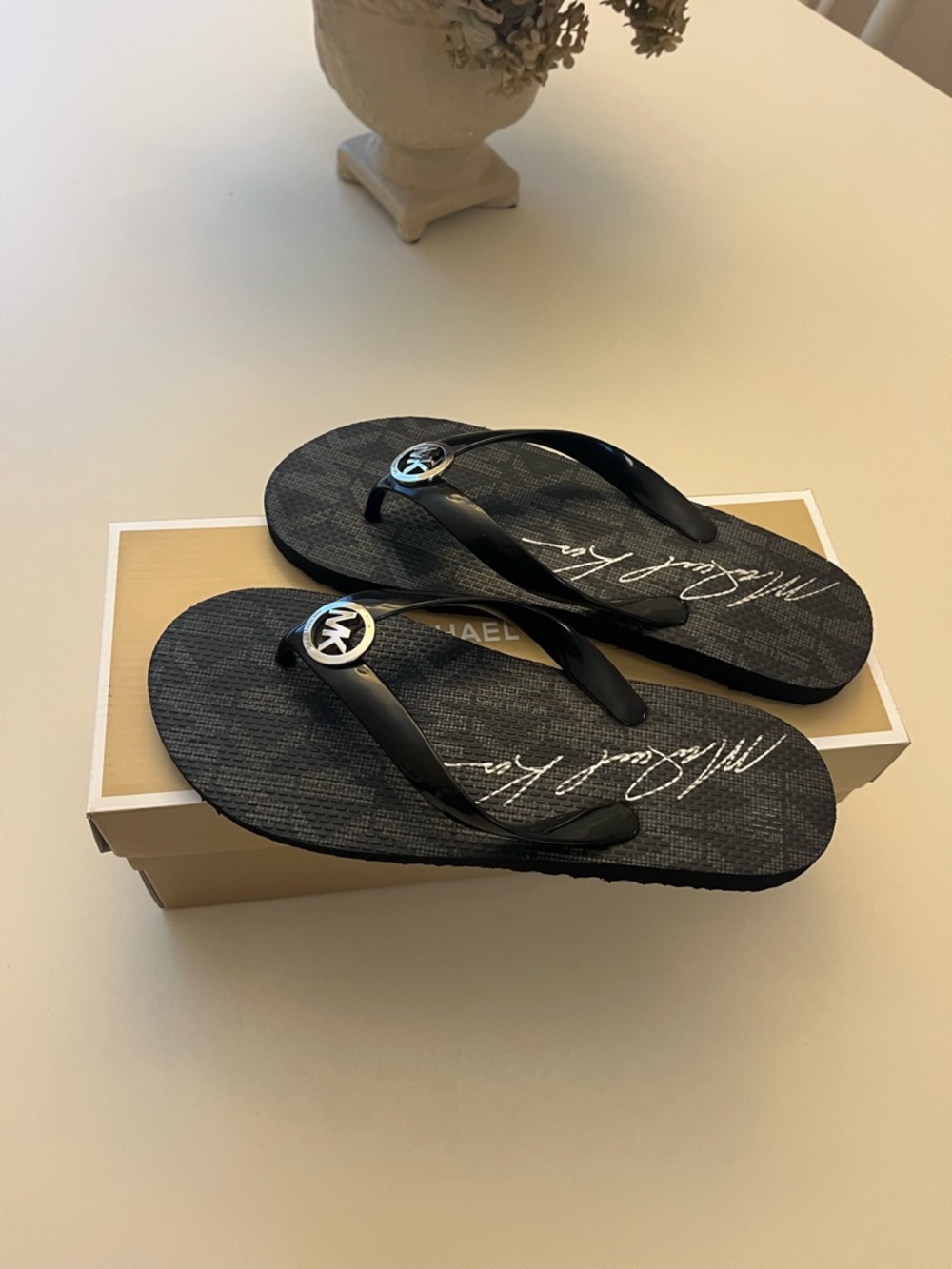 Michael Kors Black Signature Logo Flip Flops
